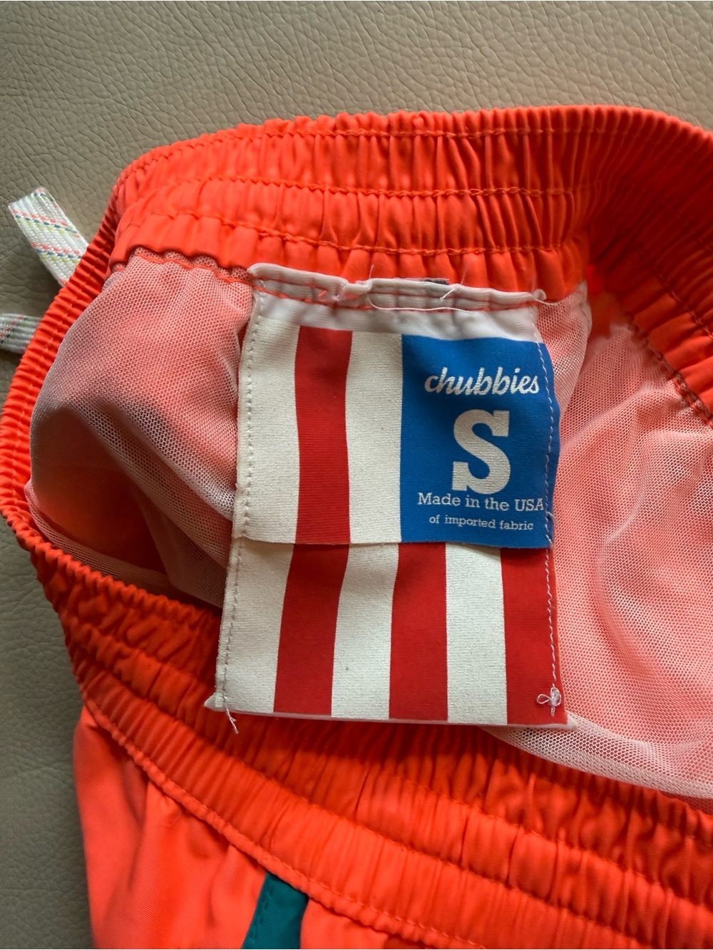 chubbies Neon Coral Swim Trunks with Teal Trim - Picture 3 of 4